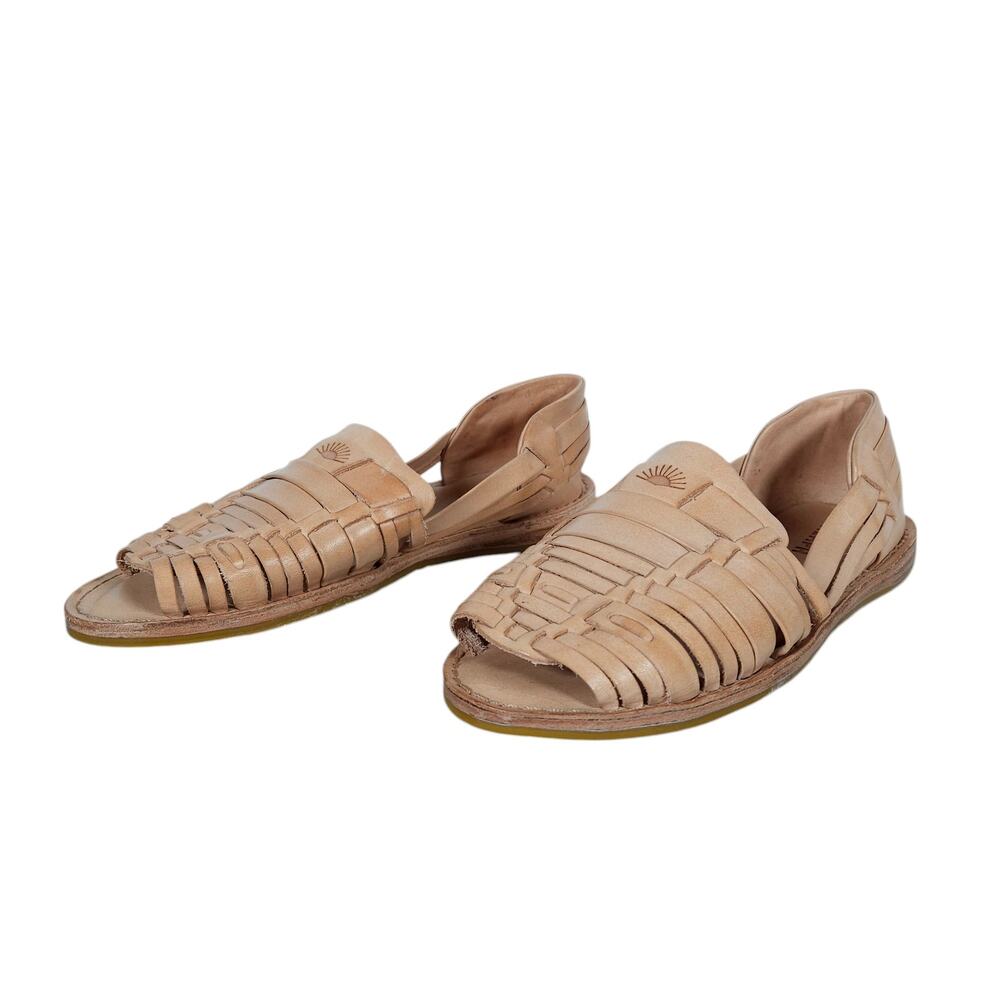 Palapa Womens Casual Acapulco Sandals 6 Tan Woven Leather Huarache Flats Boho - Picture 2 of 9